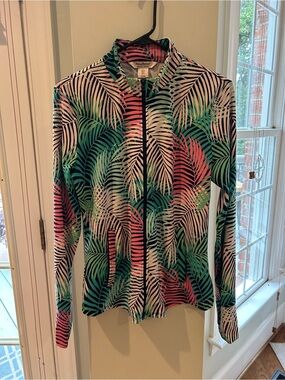 Tommy Bahama Golf Tennis Full Zip Jacket - Pink Green Blue White Palm Thumb Hole